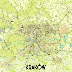 Kraków, Poland map poster art