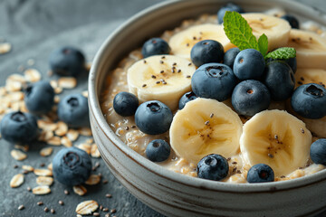 blueberries and banana in a bowl