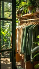 Organic Cotton Apparel Showcase Modern Sustainable Fashion in Eco friendly Retail Environment