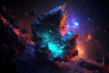 gem of extraterrestrial origin in space, natural resource from another planet in outer space - obrazy, fototapety, plakaty