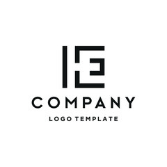 Initial Letter HE E H EH Monogram with Simple Square Shape Geometric Line Art Logo Design