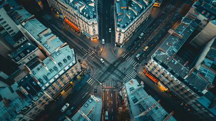 View from above on a street in the city center of Paris