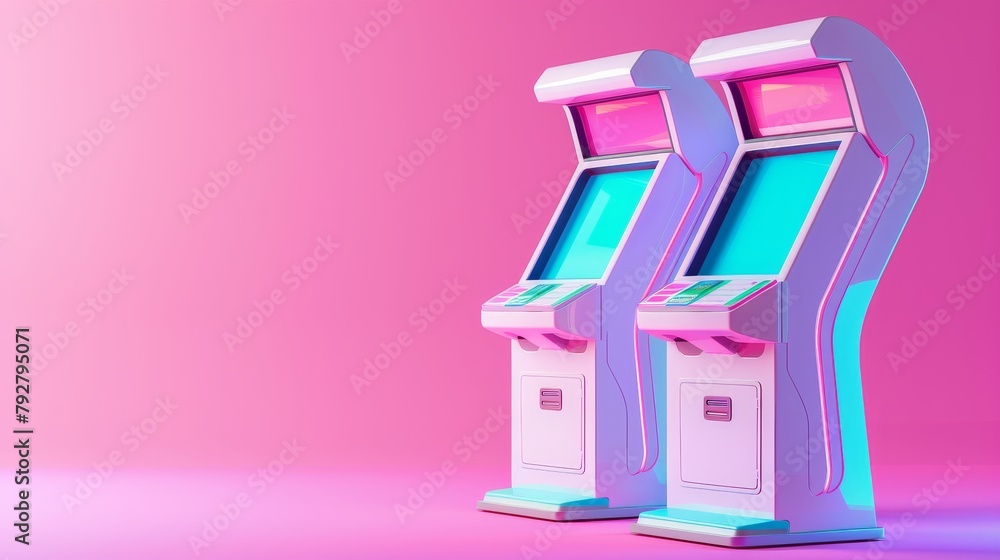 Poster a realistic 3d modern mockup of a self-order kiosk with sensor panel, receipts, and a payment termin