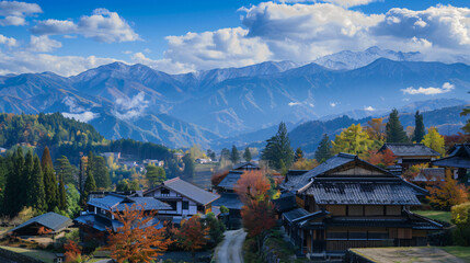 View of the mountains in Magome in the Kiso valley 