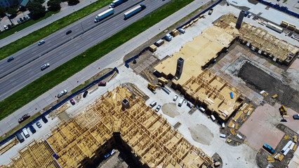 Interstate 35 highway and large apartment complex under construction, Dallas, Texas, Slab...