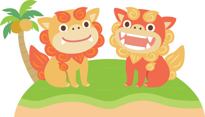 Naklejka premium 南国の海に浮かぶシーサー/ベクター/イラスト