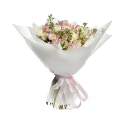 Rolgordijnen Beautiful bouquet of fresh flowers isolated on white © New Africa