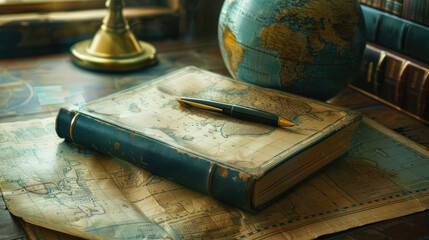 Exploration Journey, Book and Pen with Map