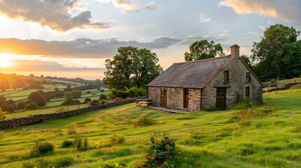 Fototapeta premium Rustic Barn Conversion Rental Scenic Views and Modern Comforts in a Countryside Setting