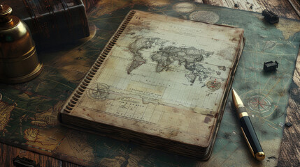 Exploration Journey, Book and Pen with Map
