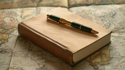 Exploration Journey, Book and Pen with Map