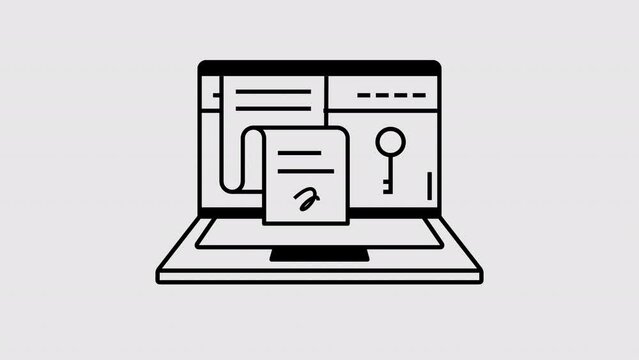 Electronic or digital signature on laptop graphic animation. Alpha channel. Signing electronic documents on transparent background motion design. 4K resolution