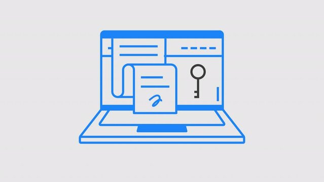 Electronic or digital signature on laptop graphic animation. Alpha channel. Signing electronic documents on transparent background motion design. 4K resolution