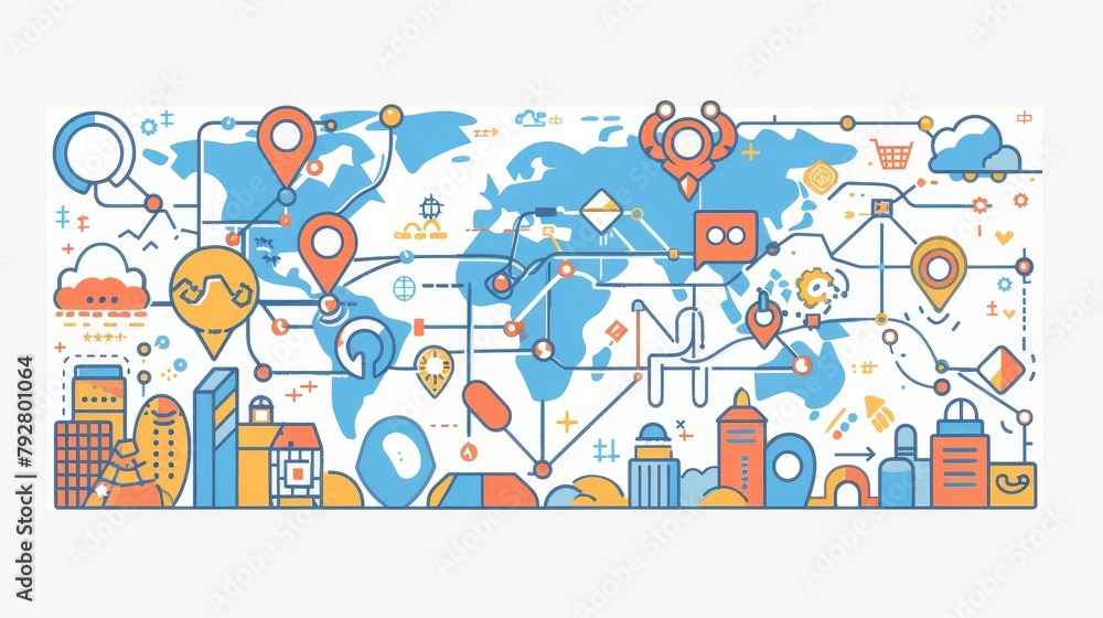 Poster characters use search engine optimization, seo, hyperlinks to connect online websites. successful ma