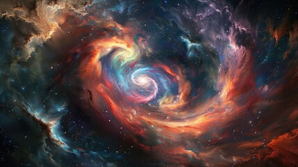 An ethereal galaxy with swirling clouds of colorful gases and radiant star clusters, creating a mesmerizing display of cosmic beauty.