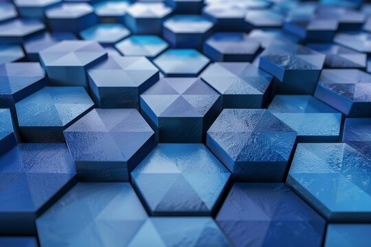 A blue image of hexagons with a blue background
