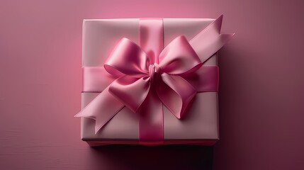 A pastel pink gift box with a satin ribbon, delicately positioned on a solid lavender background, evoking a sense of sweetness.
