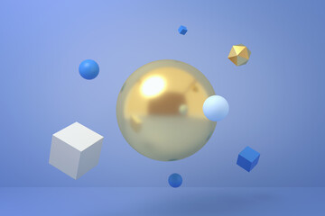 Floating golden orb with geometric elements
