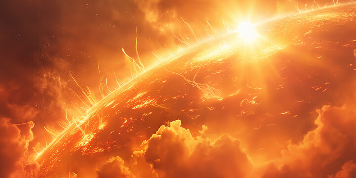 Close-up view of the sun's surface ,solar phenomenon ,sun light, global warming,