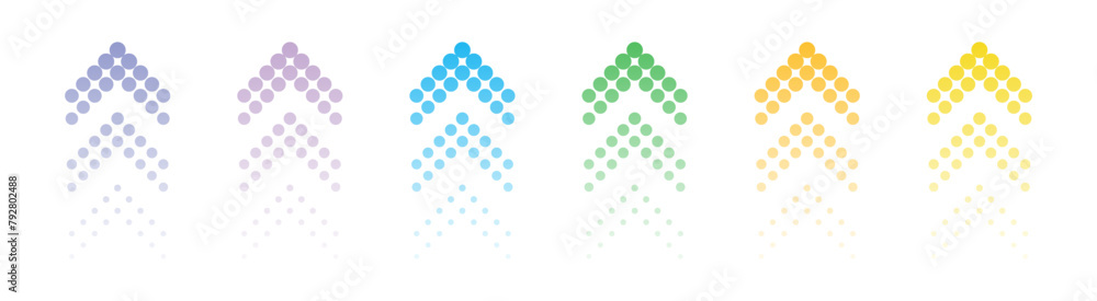 Poster colored up dotted arrows set. halftone arrow icons. colorful vector arrow collection. arrow icon set