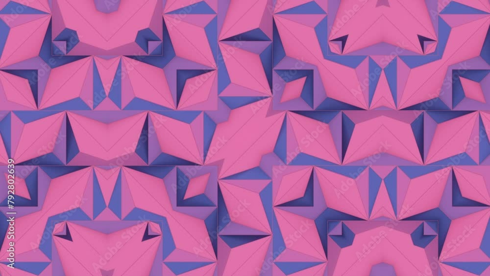 Poster Abstract composition of pink and purple geometric shapes. 3d rendering loop animation