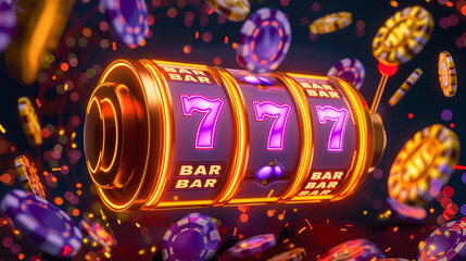 Casino slot wheel with winning jackpot isolation background, Illustration. - obrazy, fototapety, plakaty
