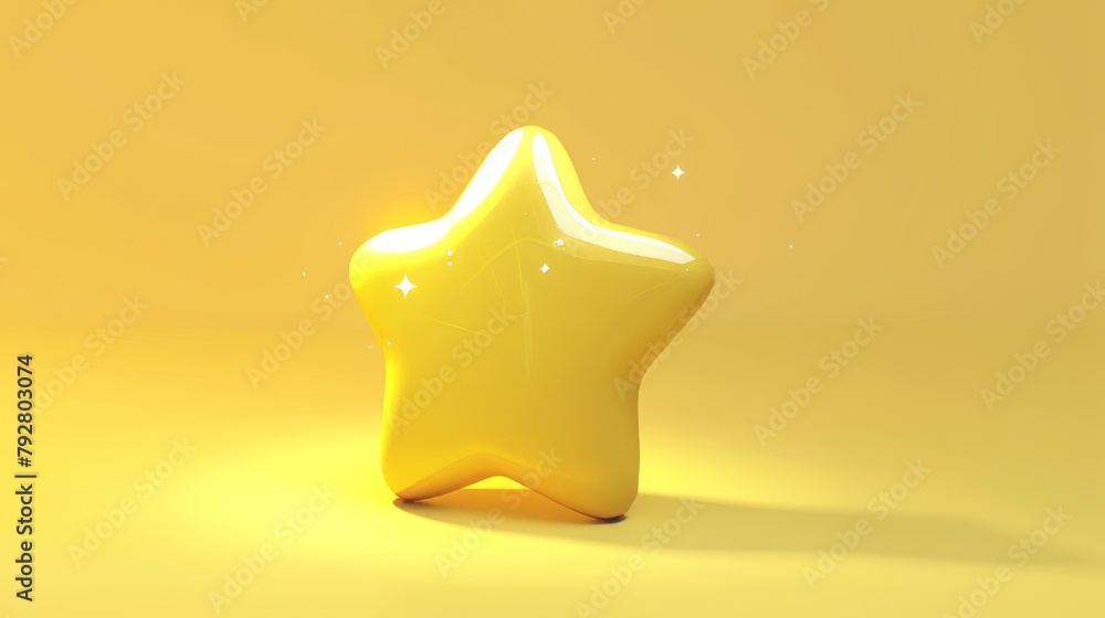 Poster animated 3d render star, turn around frame. gold glossy star rotation for mobile game ui. sparkling 