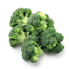 Group of Fresh Broccoli Heads Isolated on a White Background. Generated by AI