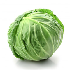 Single Head of Green Cabbage on a White Background. Generated by AI