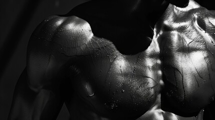 Fototapeta na wymiar The play of shadows on the toned stomach muscles display the strength and dedication of the athlete. .