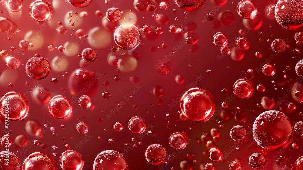 Aufkleber a red abstract background with air bubbles. realistic illustration of a liquid substance macro view.
