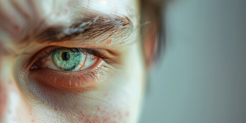 Macro shot of a green human eye with visible textures.