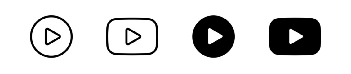 Play button icon set. Start audio or video action symbol. Vector illustration. Editable stroke.  - obrazy, fototapety, plakaty