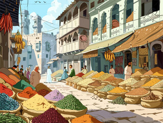 Animated Spice Market: A Whirlwind of Colors and Exotic Aromas