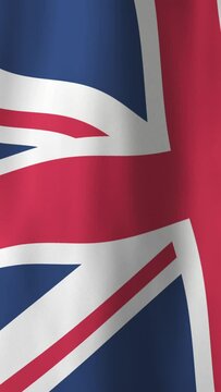 Waving Flag of UK, Vertical Fill Video, 4K Animated Background. National United Kingdom Flag Flowing Cloth Motion Graphics, Seamless Loop for Backgrounds, Social Media and Screens
