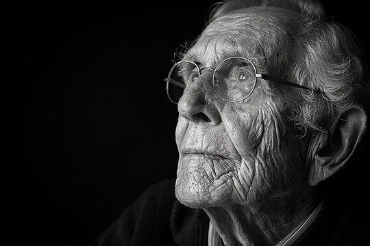 An elderly man with a wistful expression, lost in memories of days gone by