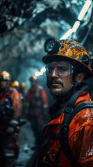 Fototapeta premium Underground Mine Operation Modern Equipment and Workers in Safety Gear Sustainable Extraction