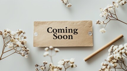 Stylish Minimalistic 'Coming Soon' Sign with Botanical Elements