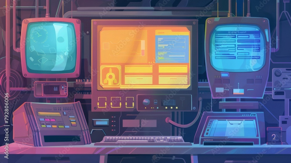 Poster an old pc screen layout with old message frames, loading bars, buttons, and folders, this is a socia