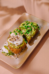 Gourmet avocado toast with toppings