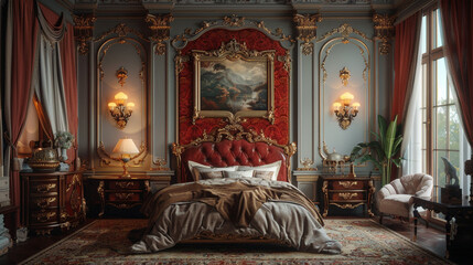 Enveloped in opulence, a bedroom sanctuary exuding timeless elegance. 