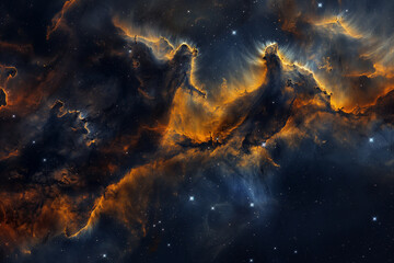 Digital artwork depicting a swirling cloud of cosmic dust peppered with a dense field of stars in space.
