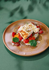 Gourmet grilled cheese on toast with tomato and herbs