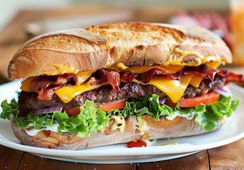 mouthwatering sandwich, lettuce and meat between crispy bread
