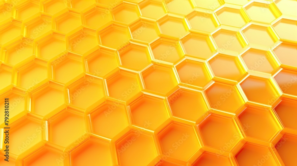 Poster yellow and orange honeycomb seamless pattern with light reflection.