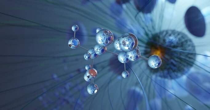 Glutamine rotating molecular 3d structure ball-and-stick model, looped video polar amino acid