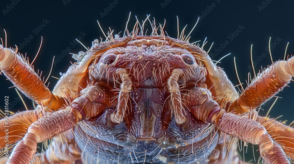 Poster a detailed closeup of a tick a small but dangerous that can transmit diseases to its host shown unde