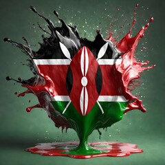 Kenya flag paint liquid explosion on isolated background , generated by AI