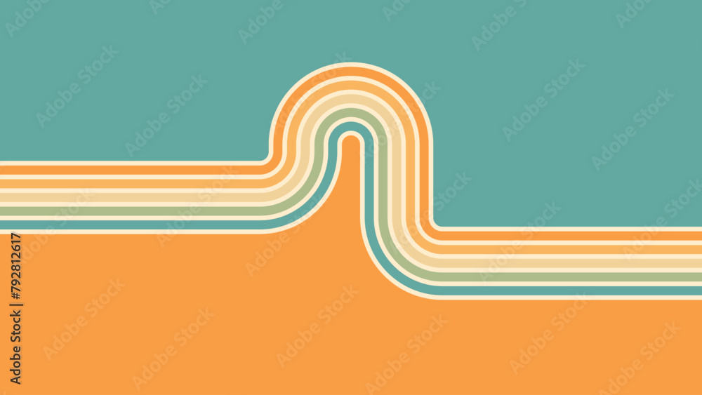 Wall mural abstract background of rainbow groovy wavy line design in 1970s hippie retro style. vector pattern r