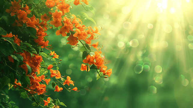 A bunch of orange flowers are in the sun. The sun is shining brightly on the flowers, making them look even more vibrant and beautiful. The scene is peaceful and serene